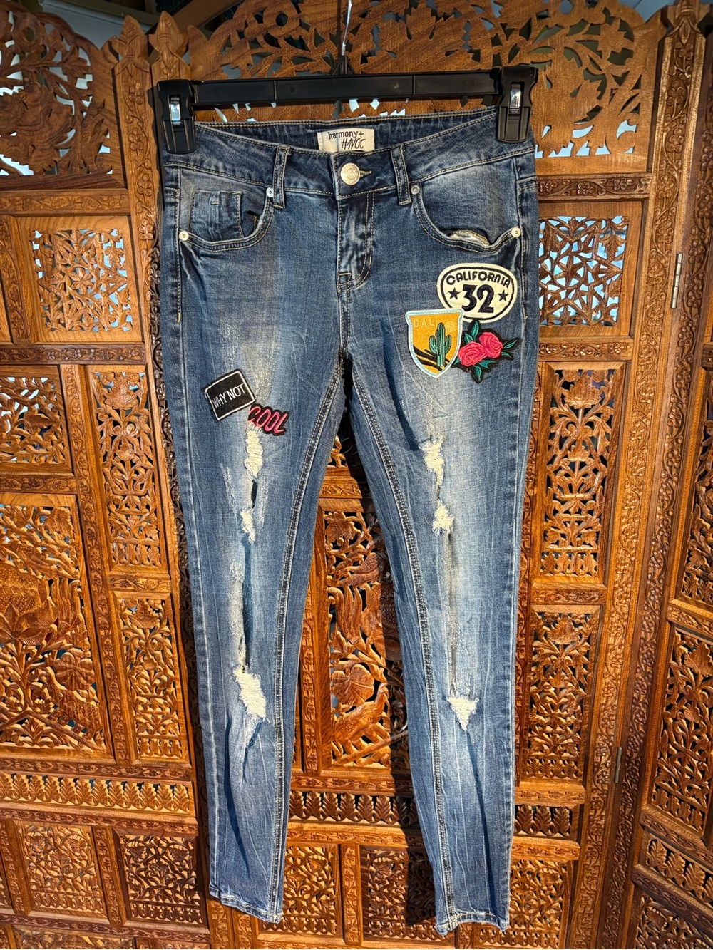 Harmony & Havoc Skinny Distressed Blue Patchwork Women's Jeans